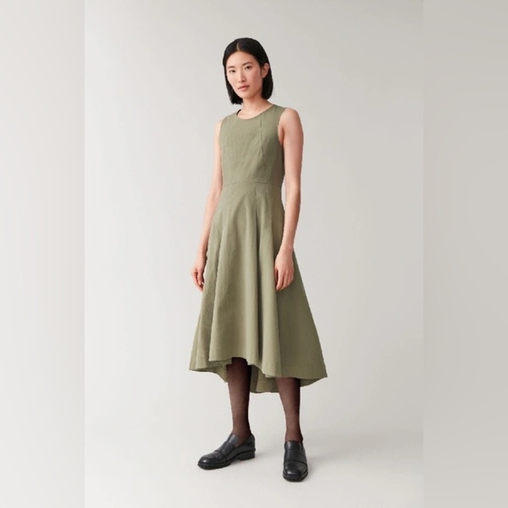 COS Sleeveless Waisted Dress With Pleats Bohemian Cotton Summer Dress Size 4